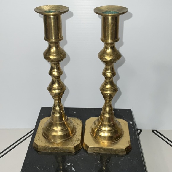 Andrea By Sadek Vintage Solid Brass Taper Candleholders Set Of 2 - Picture 3 of 12